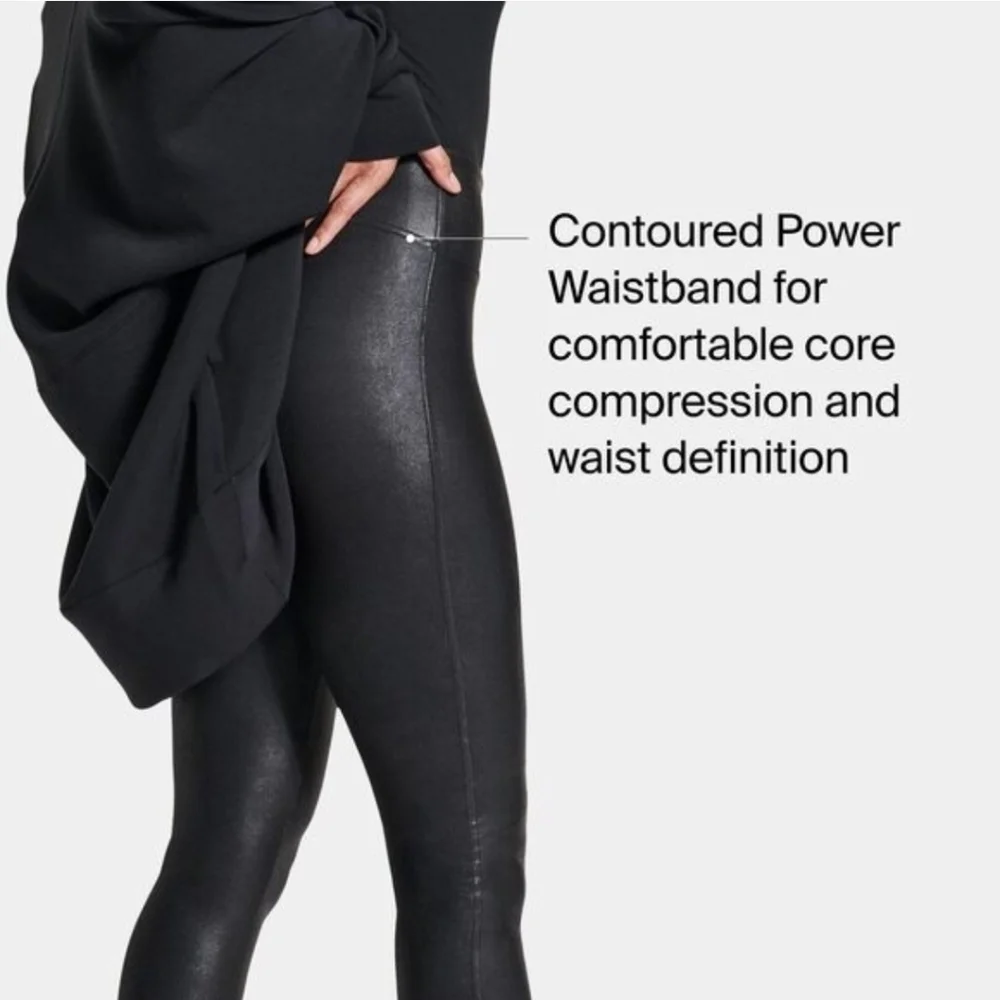 SPANX Black Faux Leather Shimmer Leggings Medium
